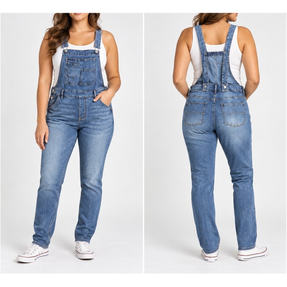 Gum Denim Overalls Womens Size 16 Medium Slim Fit Medium Wash Blue Bib Pocket